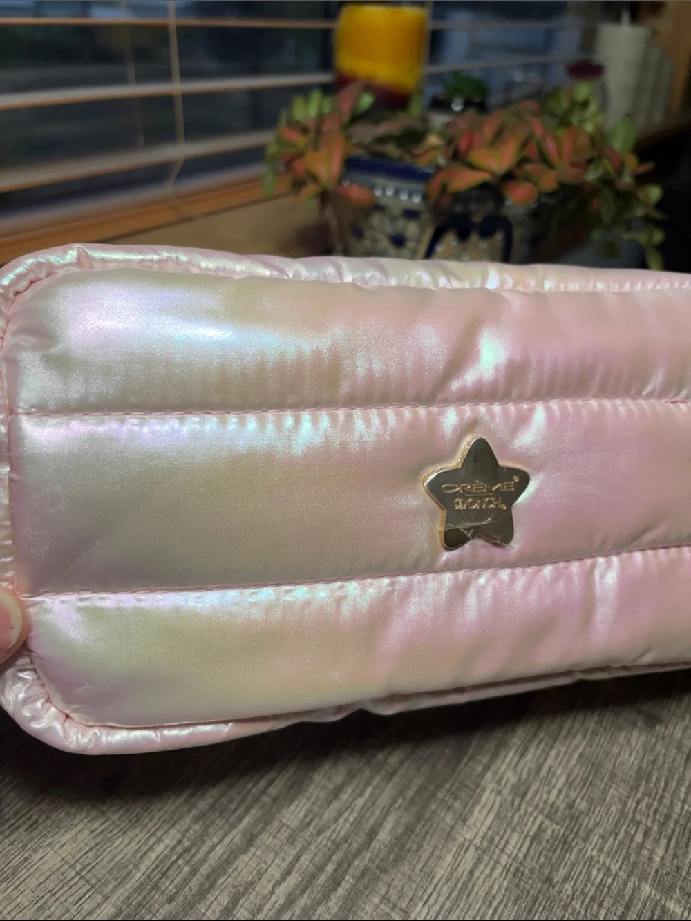 🍒5 for $40🍒The Creme Shop Hollywood Pink Iridescent Quilted Cosmetic Pouch